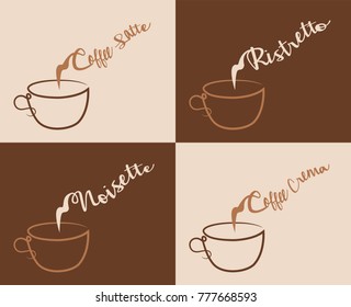 four different coffee types objects are in different layers and all of them convenient to use without background an other objects. The text types did converted to outlines and don’t need any fonts.