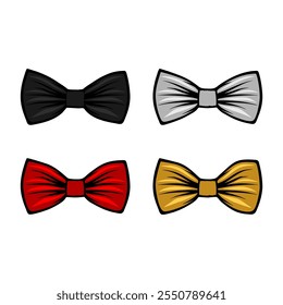 four different color butterfly shape ties vector illustration