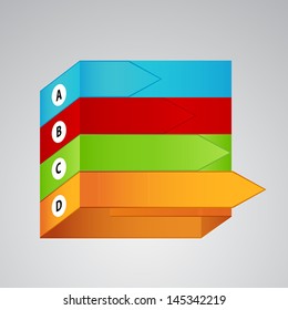 four different color labels with arrows