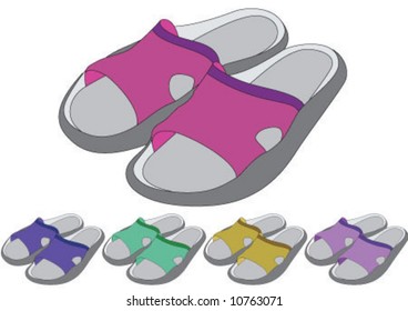 Four different color summer slippers