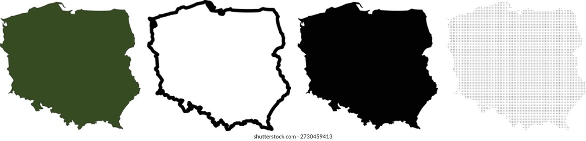 Four Different Color Variations of Poland Map Outline
