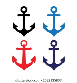 Four different colored anchors with white background	
