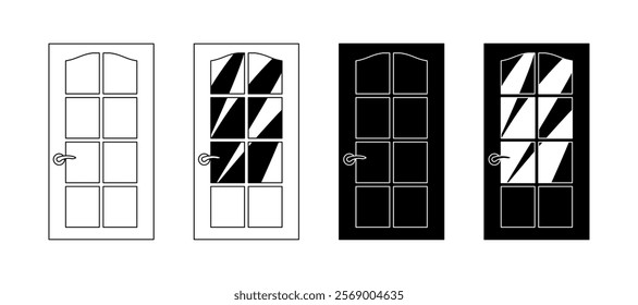 The four different colored doors are all the same size and shape. Vector icons