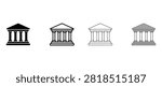 Four different colored illustrations of ancient greek or roman temple architecture with columns and triangular roofs various shades