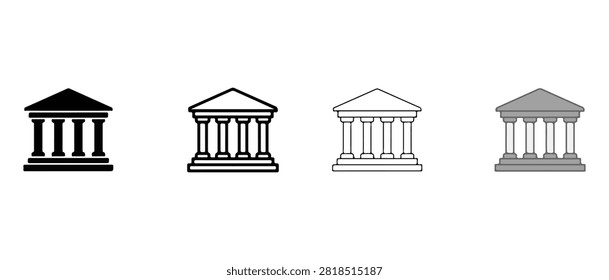 Four different colored illustrations of ancient greek or roman temple architecture with columns and triangular roofs various shades