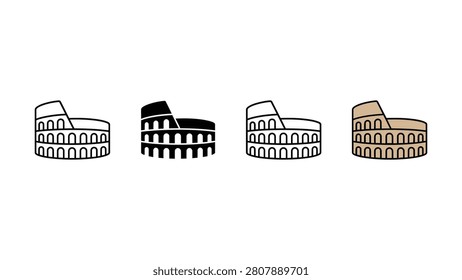 Four different colored illustrations of the Colosseum in Rome Italy