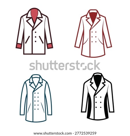 Four different colored jacket icons in various styles and colors on a white background for design and fashion concepts business casual wear mens and womens coats