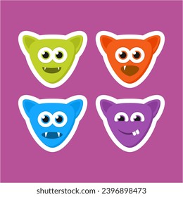 Four different colored monsters with eyes and mouths. This asset is suitable for children's books, Halloween graphics, and quirky character designs for products and packaging.