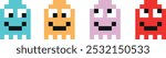 Four different colored Pac-Man characters with smiling faces