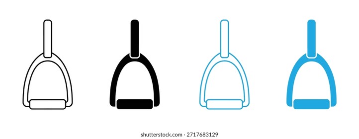 Cuatro cucharadas de colores diferentes sobre fondo blanco. Línea de oro icono Dustpan aislado en fondo azul oscuro. Servicios de limpieza de cucharas.  Vector