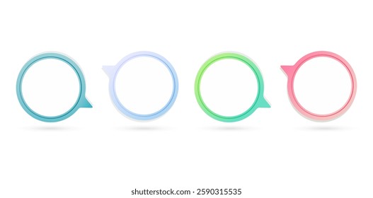 four different colored speech bubbles on a white background for web design, user interface apps, banner poster element, flyer, brochure catalogue, booklet, year book pages, photo frame print templates