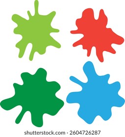 Four different colored splatters of paint, with each one being a different color. The splatters are scattered across the image, creating a sense of chaos and disorder