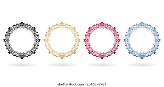 four different colors Frames border circle ornamental decorative love leafs for paintings, mirrors or photo, paper craft printable designs, wedding invitation emblem cover, stationery design materials