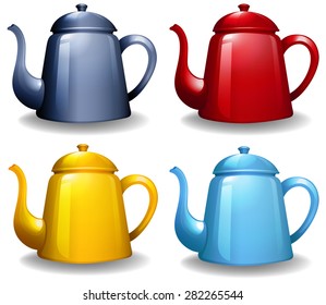 Four different colors of kettles with plain design