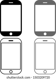 Four different colours of a smartphone. Flat mobile phone collection.