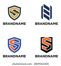 Four different company logo designs with brand name text icon