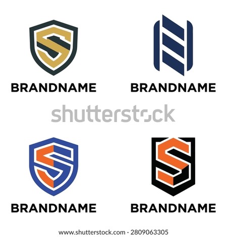 Four different company logo designs with brand name text icon