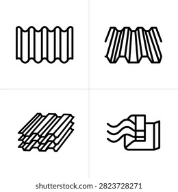Four different corrugated metal sheet icons in a line drawing style.