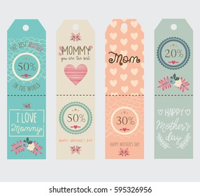 four different coupons in pastel colors for mother's day.