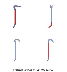 Four different crowbars illustrated in a flat design style isolated on a white background