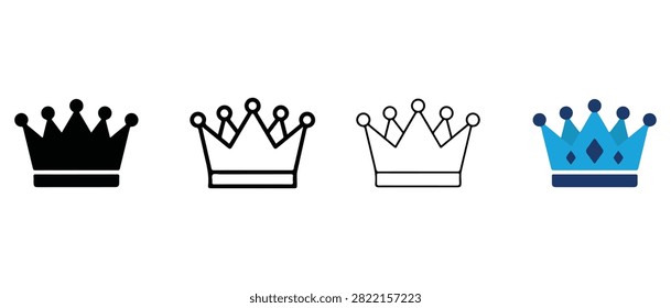 Four different crown icons in various colors and styles for royalty and nobility symbols used for decorative and representational purposes