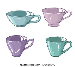 Four different cups on white background, vector illustration