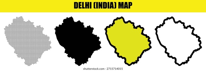 Cuatro esquemas diferentes del mapa de Delhi India aislados sobre un fondo transparente