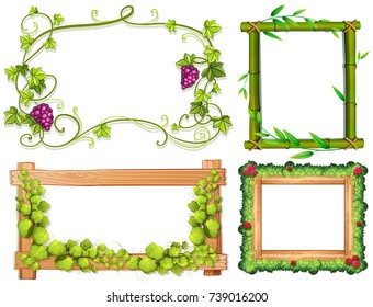 Four different designs of frames with green leaves
