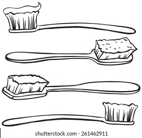 Four different designs of toothbrushes with paste