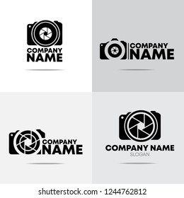 four different digital camera logo design isolated with black and white using for business or company or studio or website