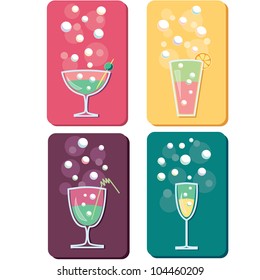  four different drinks and cocktails icon logos