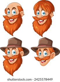 Four different emotions of a bearded character.
