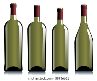 Four different empty bottles of wine.