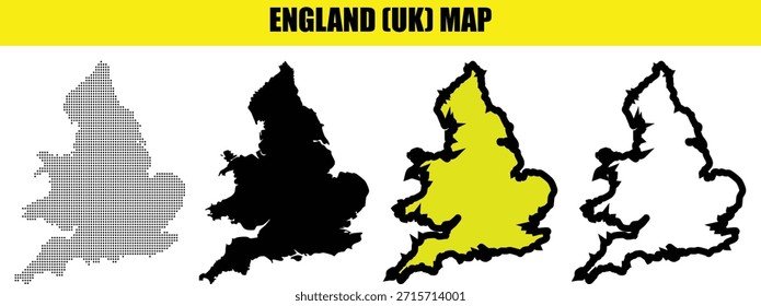 Vier verschiedene England-Kartendesigns einzeln auf transparentem Hintergrund