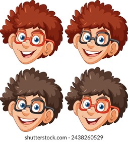 Four different expressions of a happy young boy