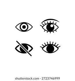 Cuatro ilustraciones de ojos diferentes con diferentes estilos de pestañas y detalles