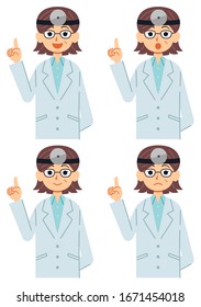 Cuatro diferentes expresiones faciales de doctoras con espejos para explicar.