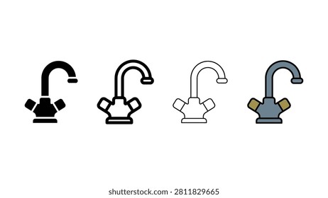 Four different faucet icons including solid outline and colored styles with two handles