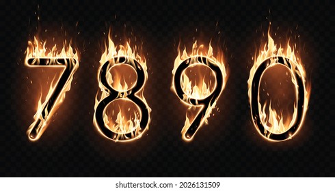 Four different fiery figures on a dark background. Special effect of transparent smoke. Very realistic illustration.