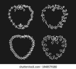 Four different floral hand drawn frame vector art illustration. Set collection frame of floral design vector illustrations.