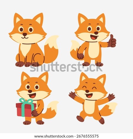 Four Different Foxes Acting in Various Poses And Expressions Cartoon Illustration
