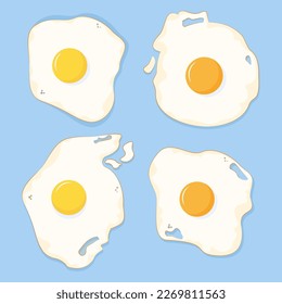 Four different fried eggs on a blue background