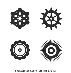 Four different gear icons shown in a simple graphic style on a white background. Concept of engineering and mechanics. Vector illustration