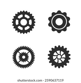 Four different gears shown in silhouette style on a white background. Concept of machinery. Vector illustration