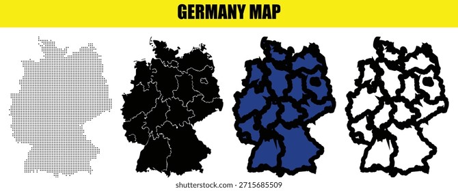 Cuatro diferentes diseños de mapas de Alemania aislados sobre fondo transparente