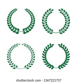 Four different green laurel wreaths isolated on white background vector illustration