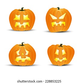 Four different halloween pumpkins - isolated on white background. Vector illustration.