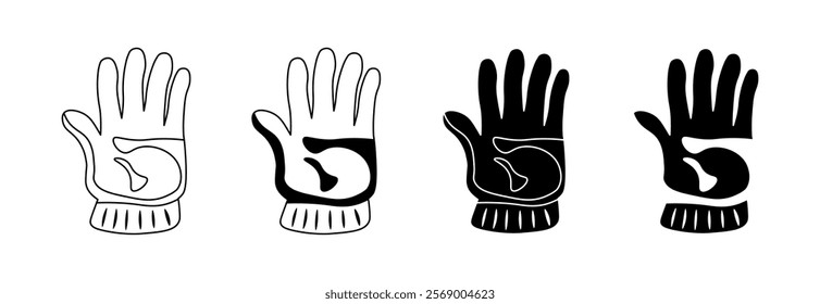 The four different hand icons are all black and white. Vector icons