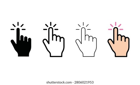 Four different hand icons pointing with index finger click cursor pointer