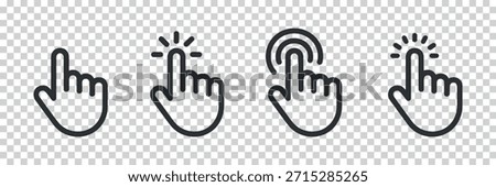 Four different hand icons, showcasing pointing and touching gestures with a clean, simple black outline.